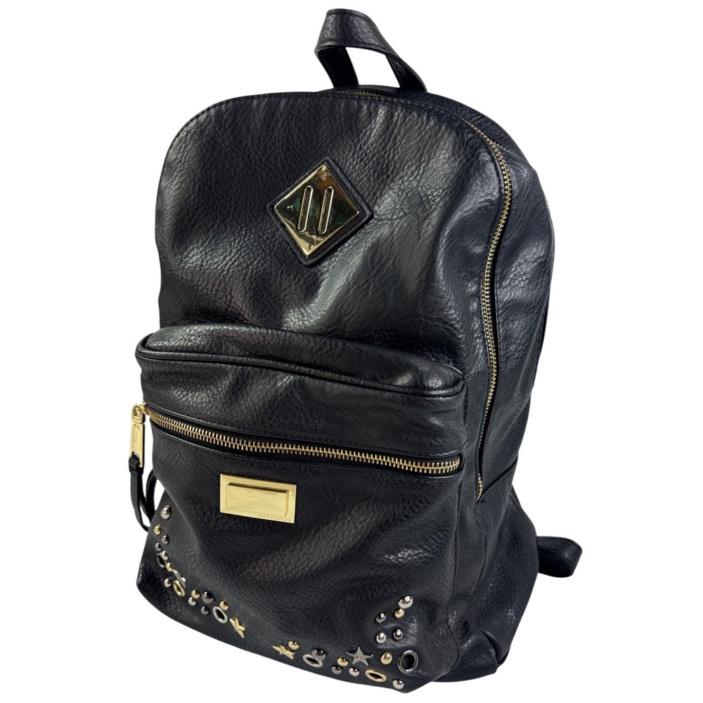 Juicy Couture Black Studded Faux Leather Backpack Gold Hardware Y2K
